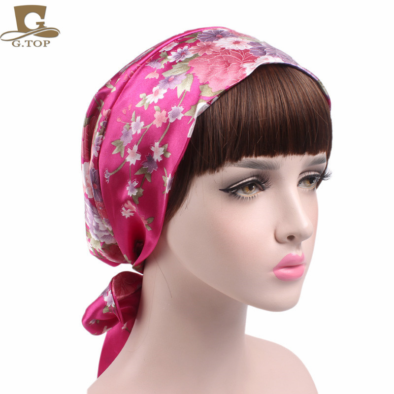 Women's Satin Print Ribbon Bowknot Tam-O'-Shanter Nightcap Silk Pile Cap Long Tail Woven Hat Women's Satin Print Ribbon Bowknot Tam-O'-Shanter Nightcap Silk Pile Cap Long Tail Woven Hat