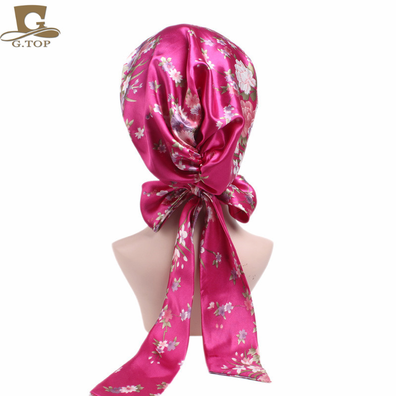Women's Satin Print Ribbon Bowknot Tam-O'-Shanter Nightcap Silk Pile Cap Long Tail Woven Hat Women's Satin Print Ribbon Bowknot Tam-O'-Shanter Nightcap Silk Pile Cap Long Tail Woven Hat