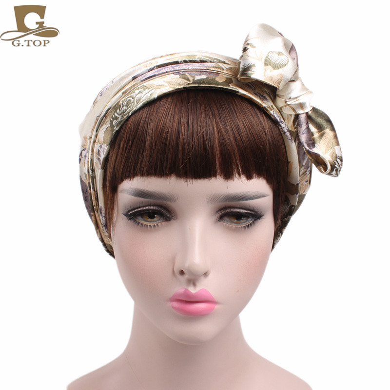 Women's Satin Print Ribbon Bowknot Tam-O'-Shanter Nightcap Silk Pile Cap Long Tail Woven Hat Women's Satin Print Ribbon Bowknot Tam-O'-Shanter Nightcap Silk Pile Cap Long Tail Woven Hat
