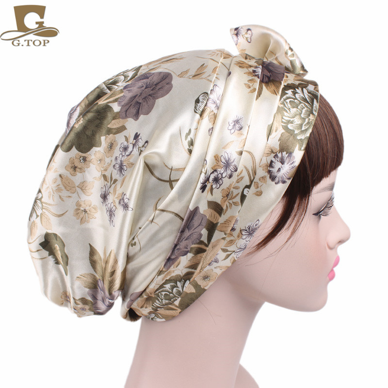 Women's Satin Print Ribbon Bowknot Tam-O'-Shanter Nightcap Silk Pile Cap Long Tail Woven Hat Women's Satin Print Ribbon Bowknot Tam-O'-Shanter Nightcap Silk Pile Cap Long Tail Woven Hat
