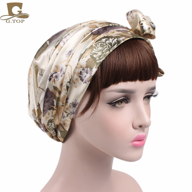 Women's Satin Print Ribbon Bowknot Tam-O'-Shanter Nightcap Silk Pile Cap Long Tail Woven Hat Women's Satin Print Ribbon Bowknot Tam-O'-Shanter Nightcap Silk Pile Cap Long Tail Woven Hat