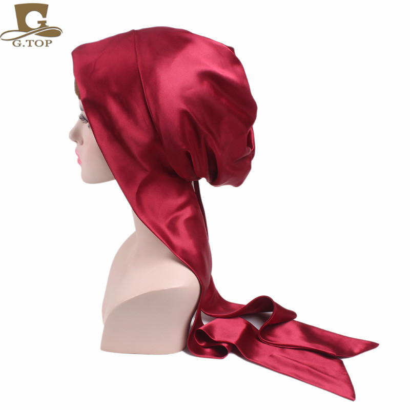 Women's Satin Print Ribbon Bowknot Tam-O'-Shanter Nightcap Silk Pile Cap Long Tail Woven Hat Women's Satin Print Ribbon Bowknot Tam-O'-Shanter Nightcap Silk Pile Cap Long Tail Woven Hat