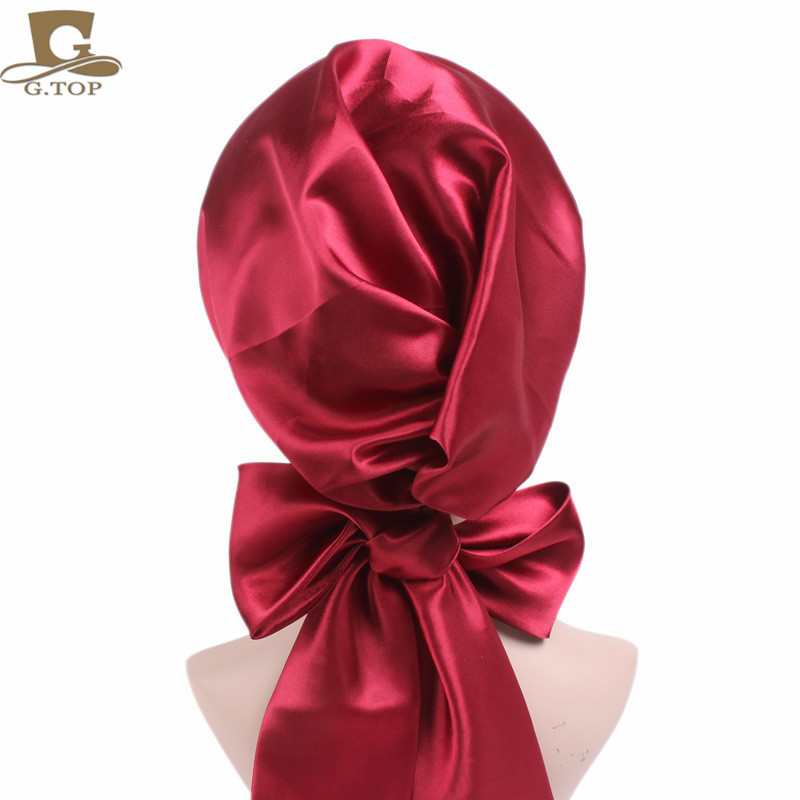 Women's Satin Print Ribbon Bowknot Tam-O'-Shanter Nightcap Silk Pile Cap Long Tail Woven Hat Women's Satin Print Ribbon Bowknot Tam-O'-Shanter Nightcap Silk Pile Cap Long Tail Woven Hat