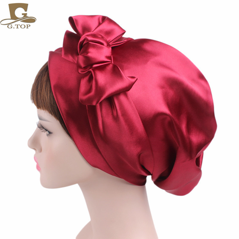 Women's Satin Print Ribbon Bowknot Tam-O'-Shanter Nightcap Silk Pile Cap Long Tail Woven Hat Women's Satin Print Ribbon Bowknot Tam-O'-Shanter Nightcap Silk Pile Cap Long Tail Woven Hat