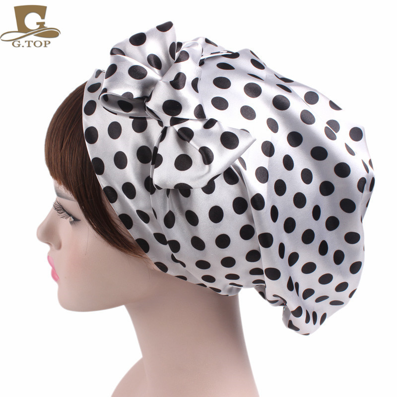 Women's Satin Print Ribbon Bowknot Tam-O'-Shanter Nightcap Silk Pile Cap Long Tail Woven Hat Women's Satin Print Ribbon Bowknot Tam-O'-Shanter Nightcap Silk Pile Cap Long Tail Woven Hat
