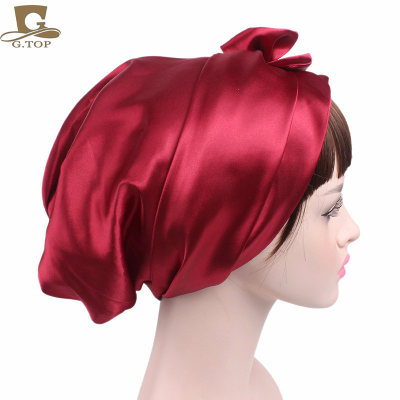 Women's Satin Print Ribbon Bowknot Tam-O'-Shanter Nightcap Silk Pile Cap Long Tail Woven Hat Women's Satin Print Ribbon Bowknot Tam-O'-Shanter Nightcap Silk Pile Cap Long Tail Woven Hat