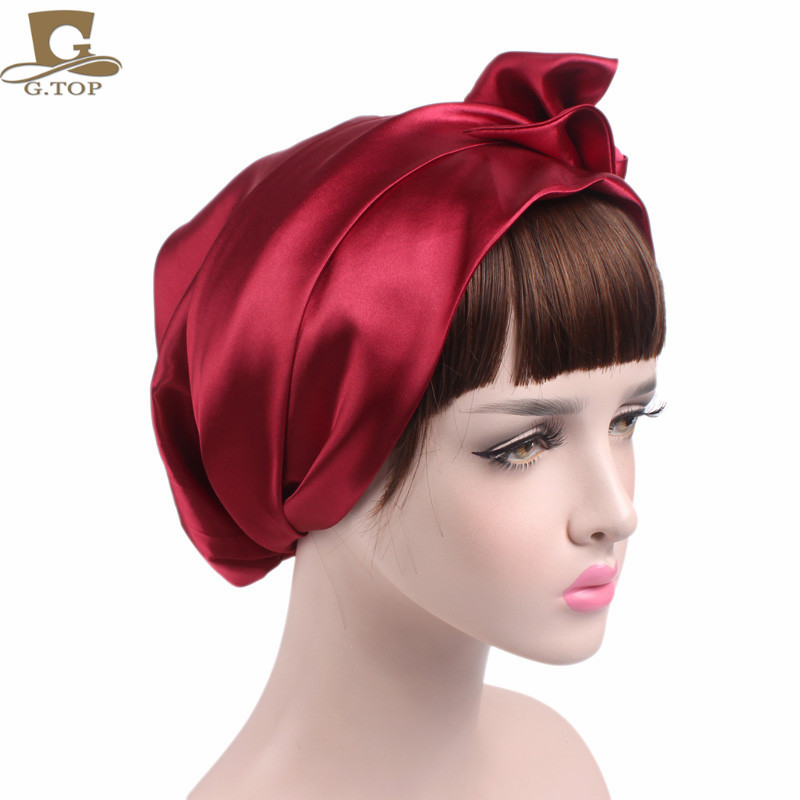 Women's Satin Print Ribbon Bowknot Tam-O'-Shanter Nightcap Silk Pile Cap Long Tail Woven Hat Women's Satin Print Ribbon Bowknot Tam-O'-Shanter Nightcap Silk Pile Cap Long Tail Woven Hat