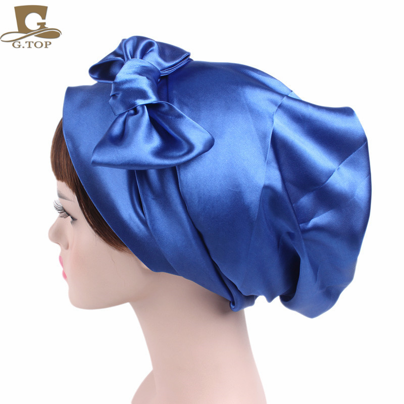 Women's Satin Print Ribbon Bowknot Tam-O'-Shanter Nightcap Silk Pile Cap Long Tail Woven Hat Women's Satin Print Ribbon Bowknot Tam-O'-Shanter Nightcap Silk Pile Cap Long Tail Woven Hat