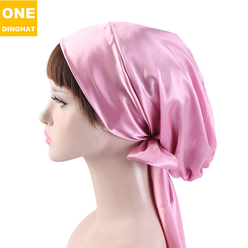 Women's Satin Print Ribbon Bowknot Tam-O'-Shanter Nightcap Silk Pile Cap Long Tail Woven Hat Women's Satin Print Ribbon Bowknot Tam-O'-Shanter Nightcap Silk Pile Cap Long Tail Woven Hat