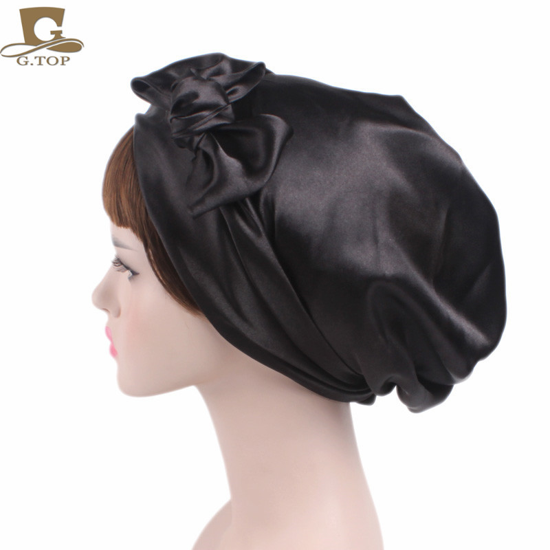 Women's Satin Print Ribbon Bowknot Tam-O'-Shanter Nightcap Silk Pile Cap Long Tail Woven Hat Women's Satin Print Ribbon Bowknot Tam-O'-Shanter Nightcap Silk Pile Cap Long Tail Woven Hat
