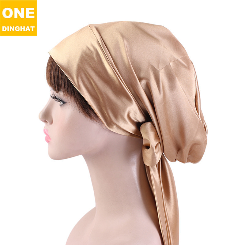 Women's Satin Print Ribbon Bowknot Tam-O'-Shanter Nightcap Silk Pile Cap Long Tail Woven Hat Women's Satin Print Ribbon Bowknot Tam-O'-Shanter Nightcap Silk Pile Cap Long Tail Woven Hat