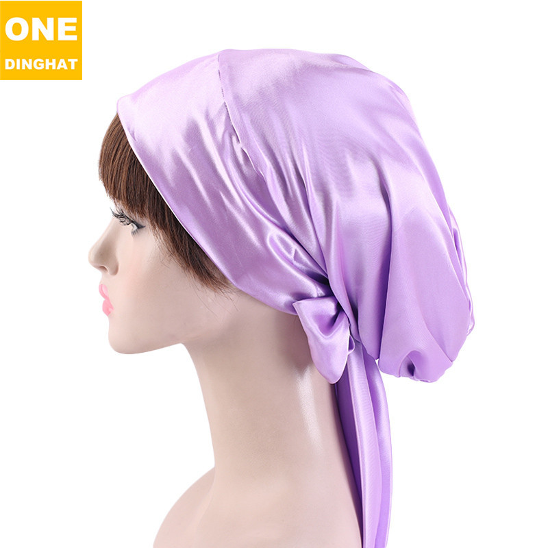 Women's Satin Print Ribbon Bowknot Tam-O'-Shanter Nightcap Silk Pile Cap Long Tail Woven Hat Women's Satin Print Ribbon Bowknot Tam-O'-Shanter Nightcap Silk Pile Cap Long Tail Woven Hat