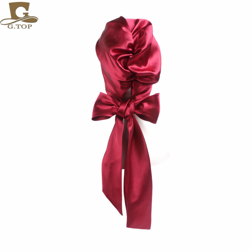 Women's Satin Print Ribbon Bowknot Tam-O'-Shanter Nightcap Silk Pile Cap Long Tail Woven Hat Women's Satin Print Ribbon Bowknot Tam-O'-Shanter Nightcap Silk Pile Cap Long Tail Woven Hat