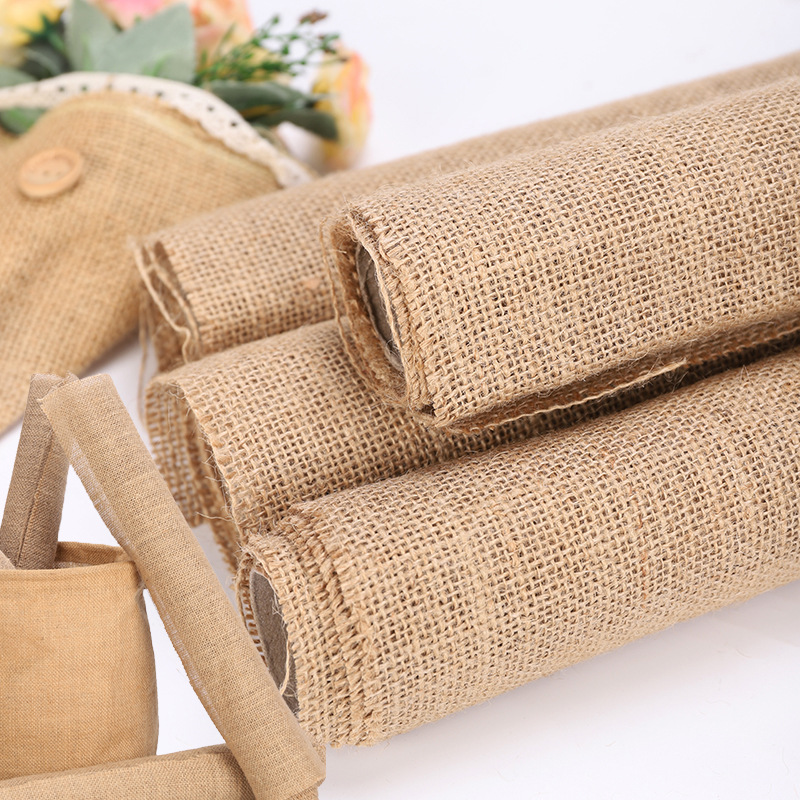 Pure Color Linen Rolls DIY Handmade Christmas Wedding Craft Linen Strip Natural Jute Roll Table Lace Linen Volume