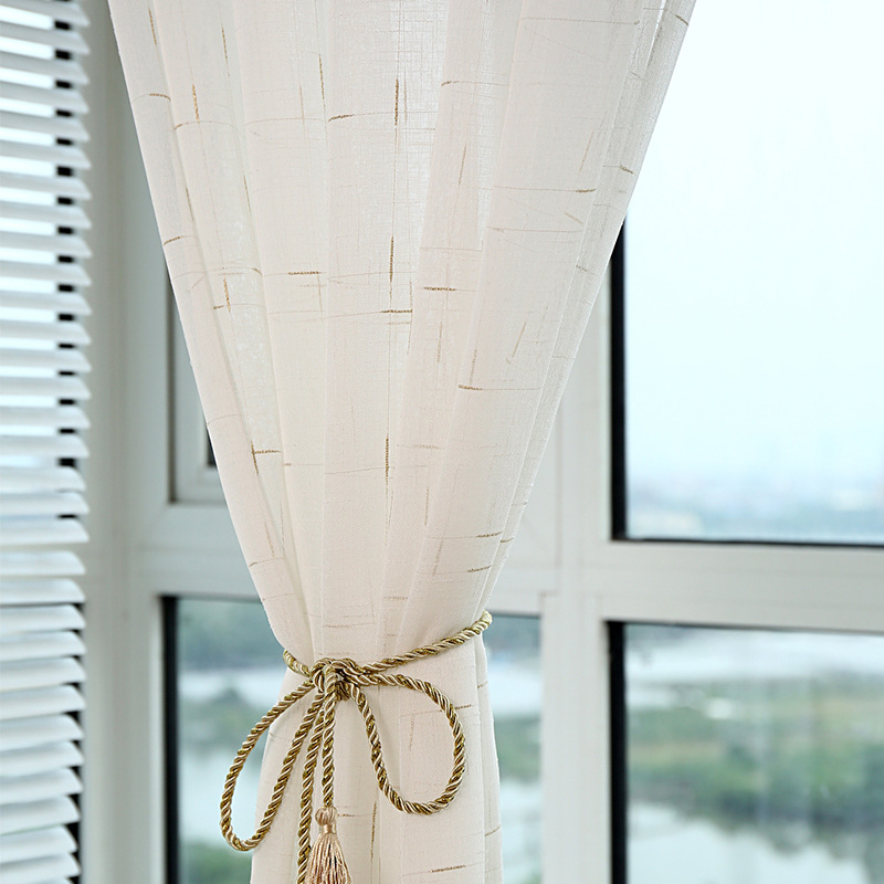 White Yarn Sunshade Customized Living Room Curtain Finished Window Screen Linen Mesh Lace Linen Volume