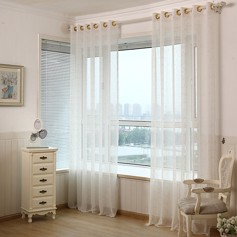 White Yarn Sunshade Customized Living Room Curtain Finished Window Screen Linen Mesh Lace Linen Volume