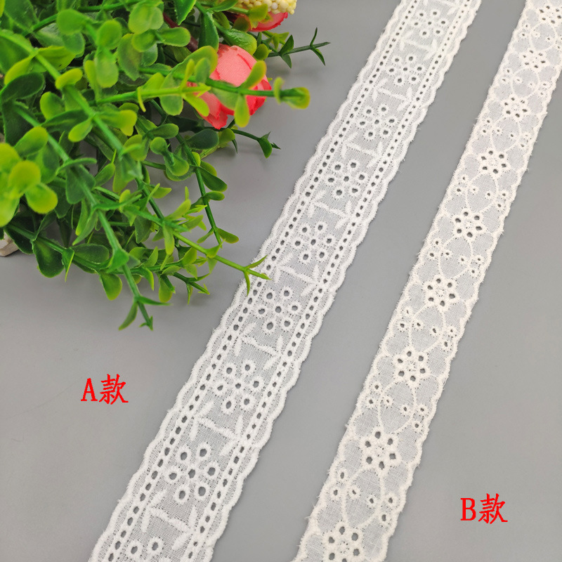 Factory Wholesale Perforated Embroidered Lace M White Pure Cotton Embroidered Lace Hem Skirt Lace Linen Volume