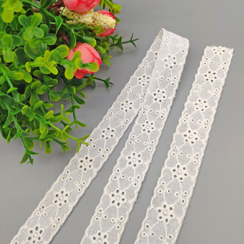 Factory Wholesale Perforated Embroidered Lace M White Pure Cotton Embroidered Lace Hem Skirt Lace Linen Volume
