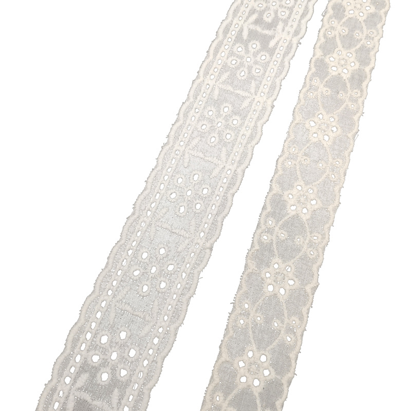 Factory Wholesale Perforated Embroidered Lace M White Pure Cotton Embroidered Lace Hem Skirt Lace Linen Volume