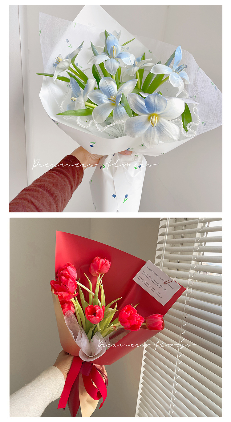 Flower Dress Flowers Lined Bouquet Wrapping Paper Fresh Valentine's Day Tulip Bundle Packaging Waterproof Tissue Paper Flower Shop