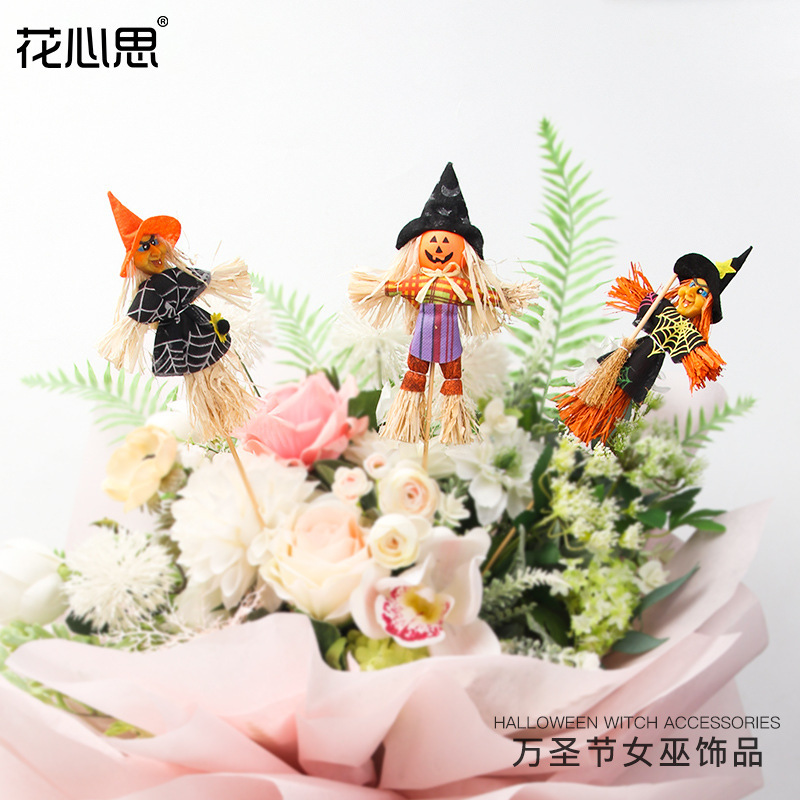 Halloween Scarecrow Floral Flowers Wrapping Paper Material Witch Ghost Face Pumpkin Decorative Bouquet DIY Material