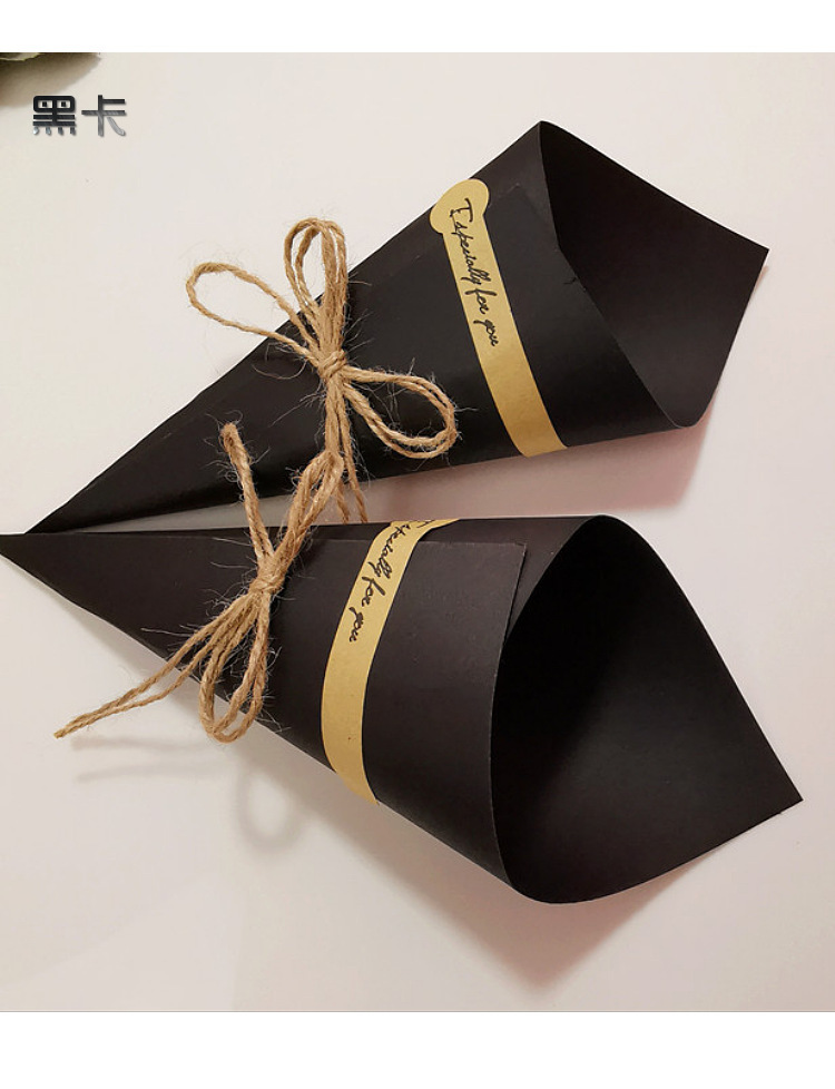 Wrapping Paper Cylinder Creative Card Black Primary Color Greeting Card DIY Vintage Dried Flower Gift IceCream Cone