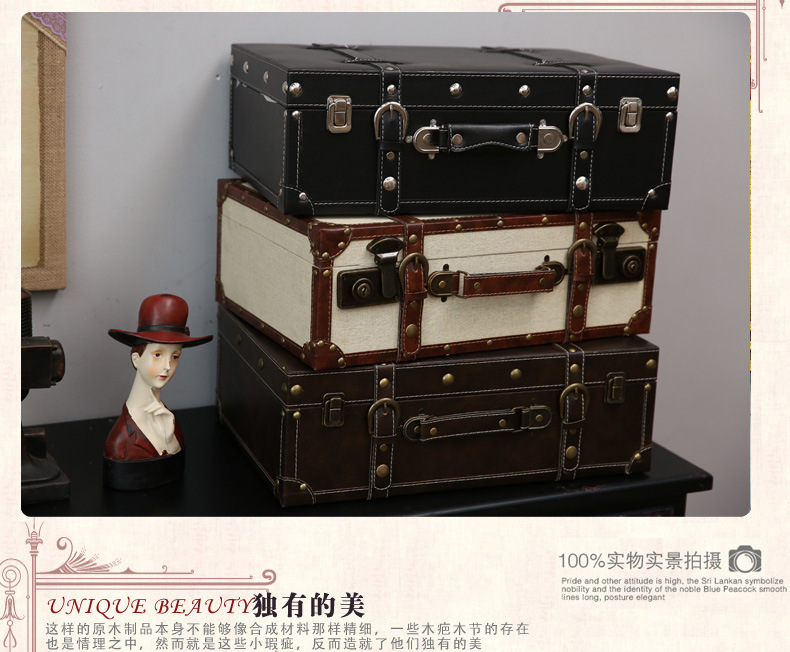 Retro Suitcase Wooden Box Window Display Photography Props Wooden Ornaments Sample Room Decoration American Style