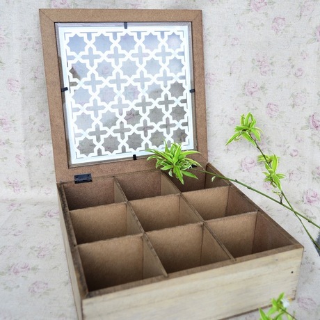 Zakka wooden box to make old jewelry box transparent carving decoration pieces about nine grid carving groceries