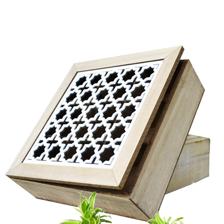 Zakka wooden box to make old jewelry box transparent carving decoration pieces about nine grid carving groceries