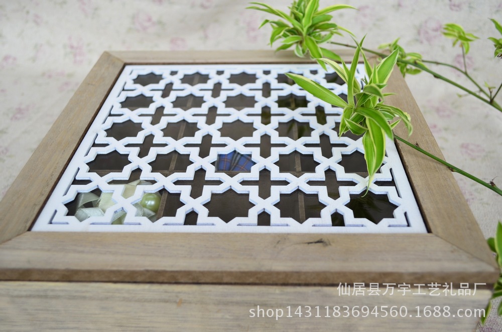 Zakka wooden box to make old jewelry box transparent carving decoration pieces about nine grid carving groceries