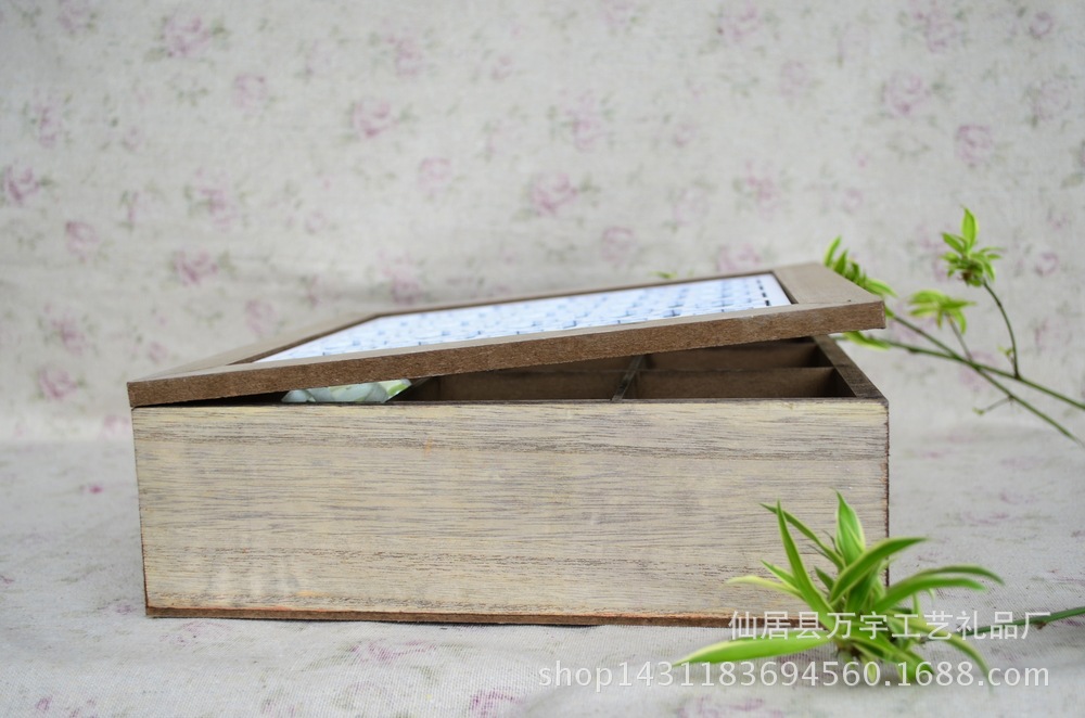 Zakka wooden box to make old jewelry box transparent carving decoration pieces about nine grid carving groceries