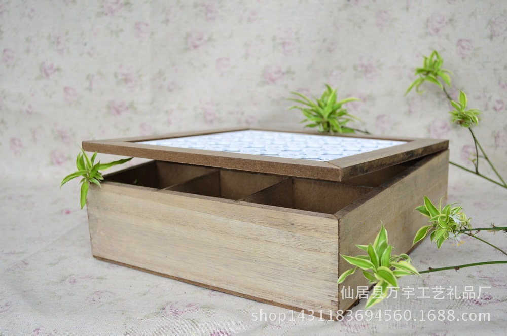 Zakka wooden box to make old jewelry box transparent carving decoration pieces about nine grid carving groceries