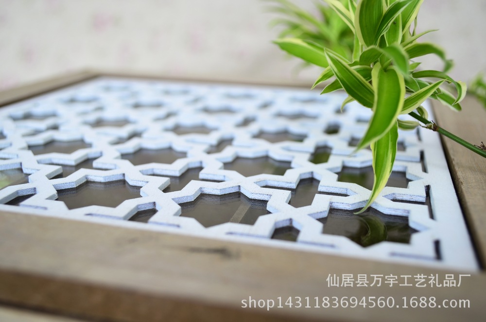 Zakka wooden box to make old jewelry box transparent carving decoration pieces about nine grid carving groceries