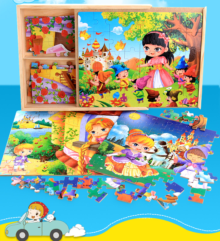 280 pieces of wooden box jigsaw puzzle puzzle pieces children early education puzzle cartoon animation wooden toys.