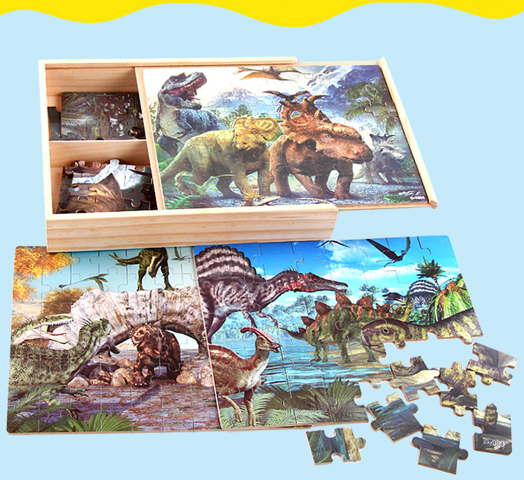 280 pieces of wooden box jigsaw puzzle puzzle pieces children early education puzzle cartoon animation wooden toys.