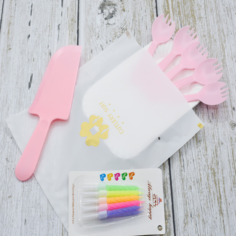 Cake Knife and Fork Disposable Birthday Cake Cutlery Tray Set Four-in-One Tableware Cake Tableware Set Customization