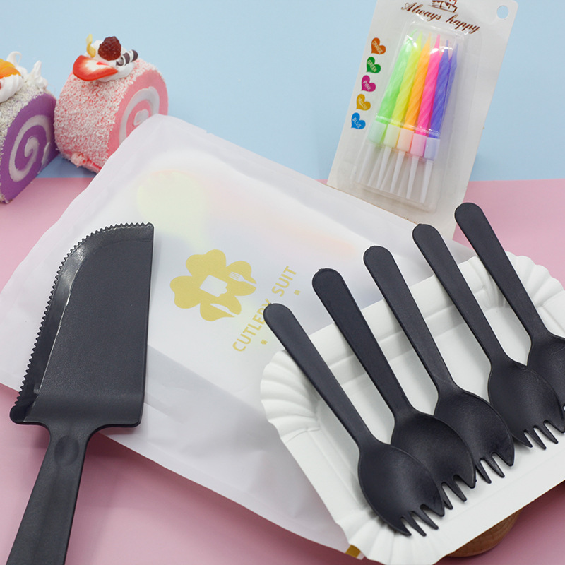 Cake Knife and Fork Disposable Birthday Cake Cutlery Tray Set Four-in-One Tableware Cake Tableware Set Customization