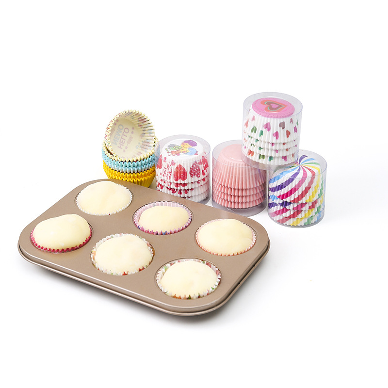 Factory in Stock 100 Printing Cake Paper Cups Heatproof Baking Appliances Anti-Oil Paper Cake Paper Tray