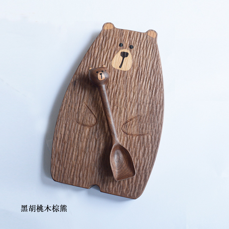 Cartoon Black Walnut Maple Whole Wood Bread Board Sushi Board Pizza Plate Cake Dessert Tray Children's Steak Plate