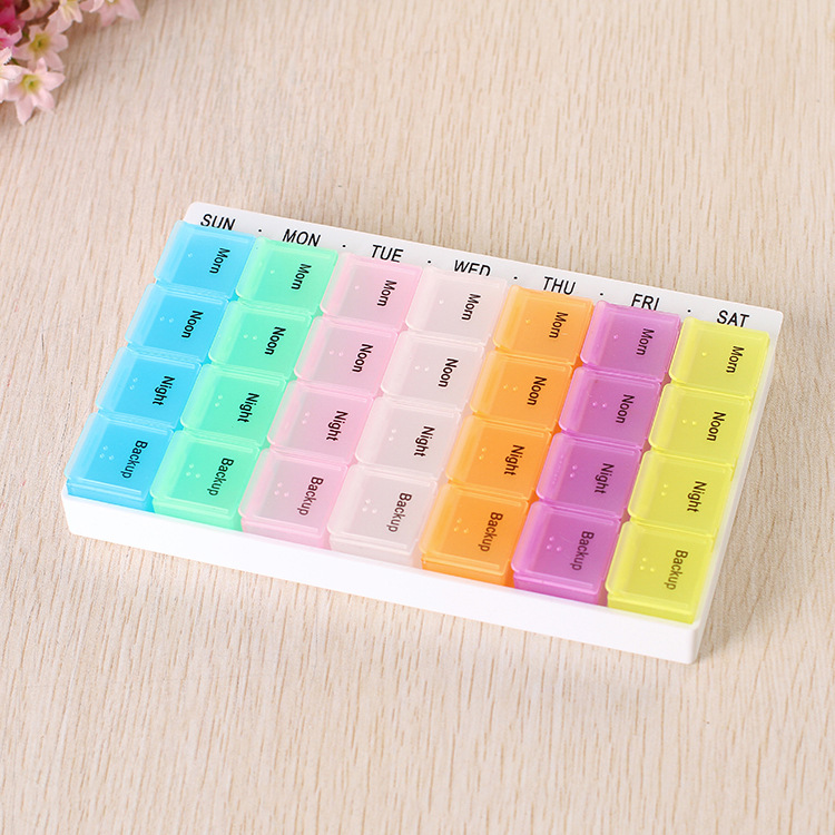 New Color 28 Grid with Hook Color Medicine Box Can Be Decomposed 4 Grid Pill Box Drawer Type 28 Grid Plastic Medicine Box