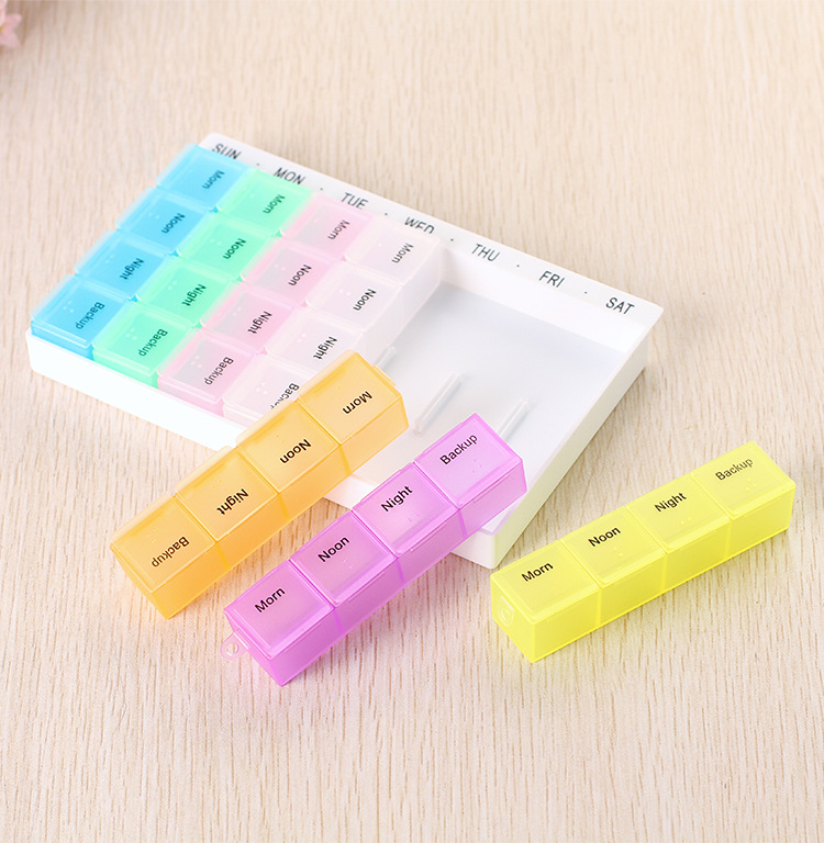 New Color 28 Grid with Hook Color Medicine Box Can Be Decomposed 4 Grid Pill Box Drawer Type 28 Grid Plastic Medicine Box