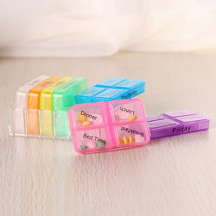 New Color 28 Grid with Hook Color Medicine Box Can Be Decomposed 4 Grid Pill Box Drawer Type 28 Grid Plastic Medicine Box