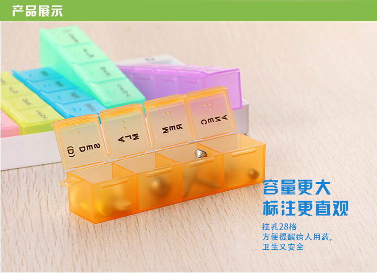 New Color 28 Grid with Hook Color Medicine Box Can Be Decomposed 4 Grid Pill Box Drawer Type 28 Grid Plastic Medicine Box