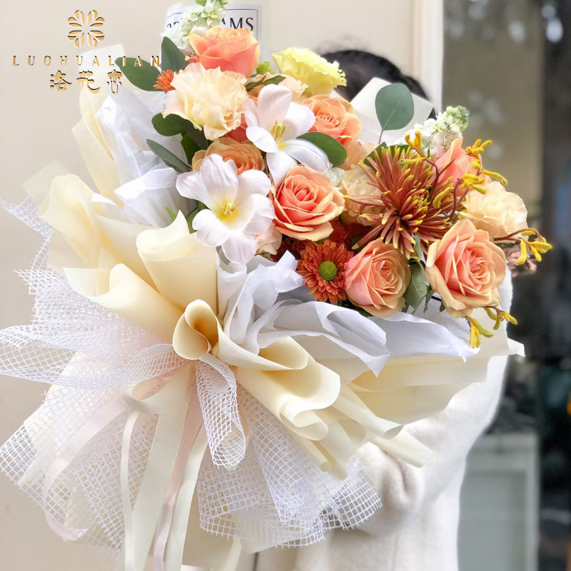 New Grid Korean Style Packaging Gauze for Flowers Bouquet Outer Packaging Material Package Flower Hard   Material Mesh