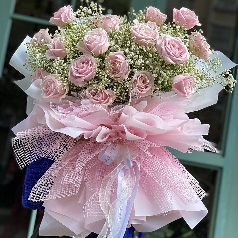 New Grid Korean Style Packaging Gauze for Flowers Bouquet Outer Packaging Material Package Flower Hard   Material Mesh