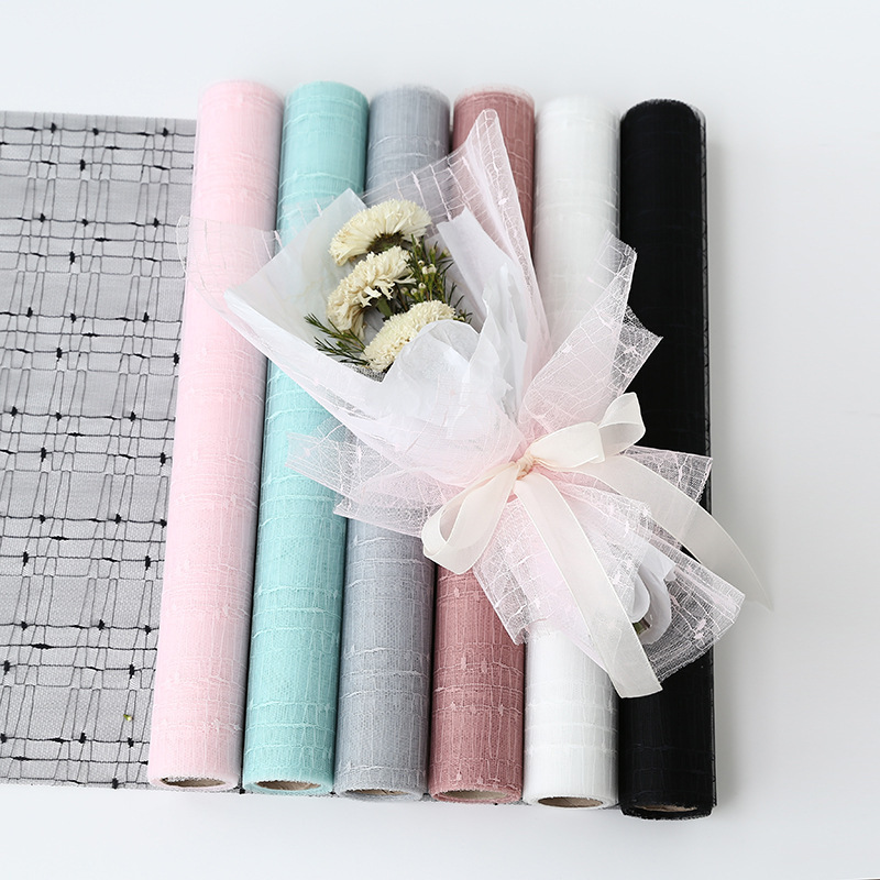 Qixi New Korean Heart Yarn Rose Bouquet Flower Gauze Wrapping Paper Creative Mesh Flower Packaging Material