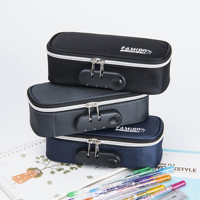Tongzhuo Men&#039;s Simple Canvas Pen Bag Large Capacity Password Lock Portable Korean Student Men and Women Stationery Case Amazon