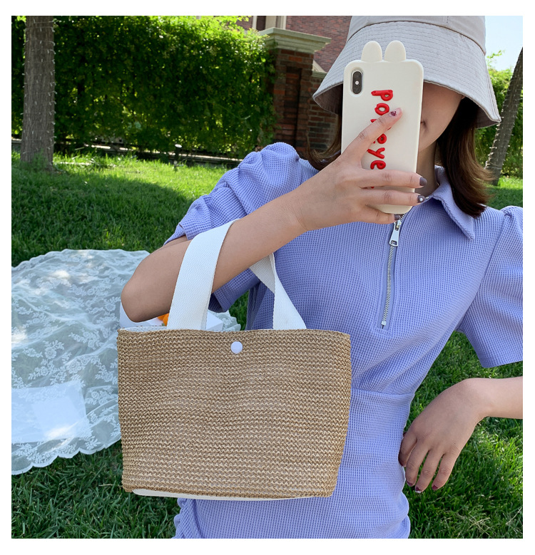 New Internet Celebrity Seaside Summer Beach Holiday Fashion Imitation Straw Woven Bag Retro Handbag Straw Bag Women
