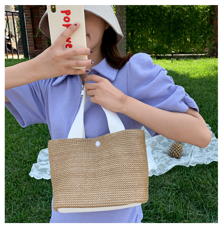 New Internet Celebrity Seaside Summer Beach Holiday Fashion Imitation Straw Woven Bag Retro Handbag Straw Bag Women