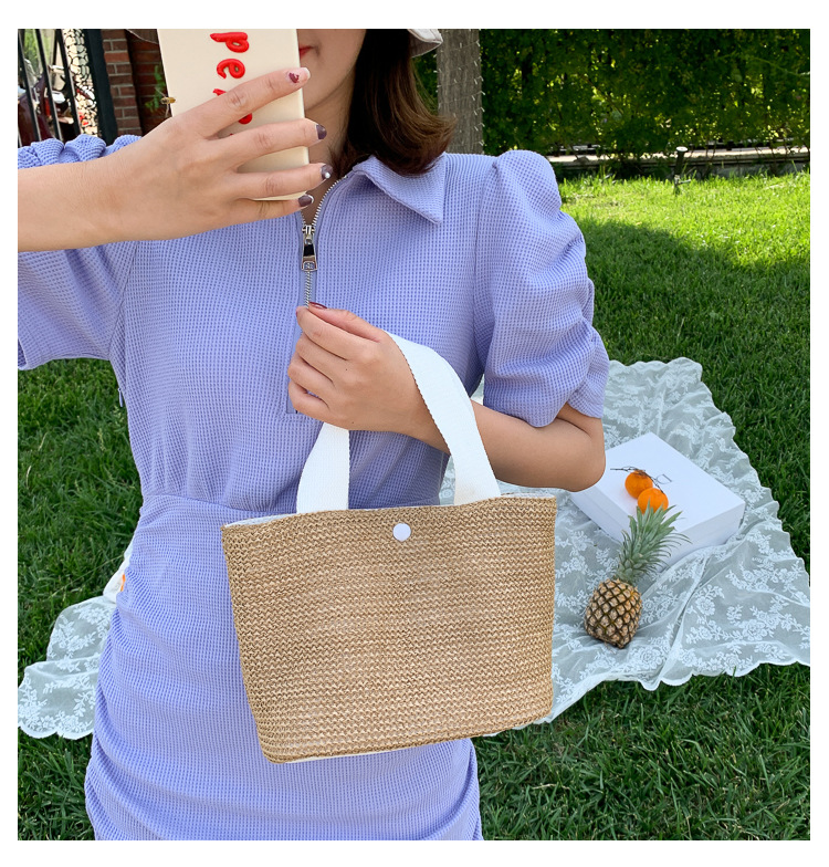 New Internet Celebrity Seaside Summer Beach Holiday Fashion Imitation Straw Woven Bag Retro Handbag Straw Bag Women